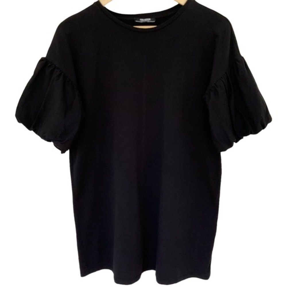 Zara Trafaluc Womens Black Crewneck T-Shirt Dress With Puff Sleeves